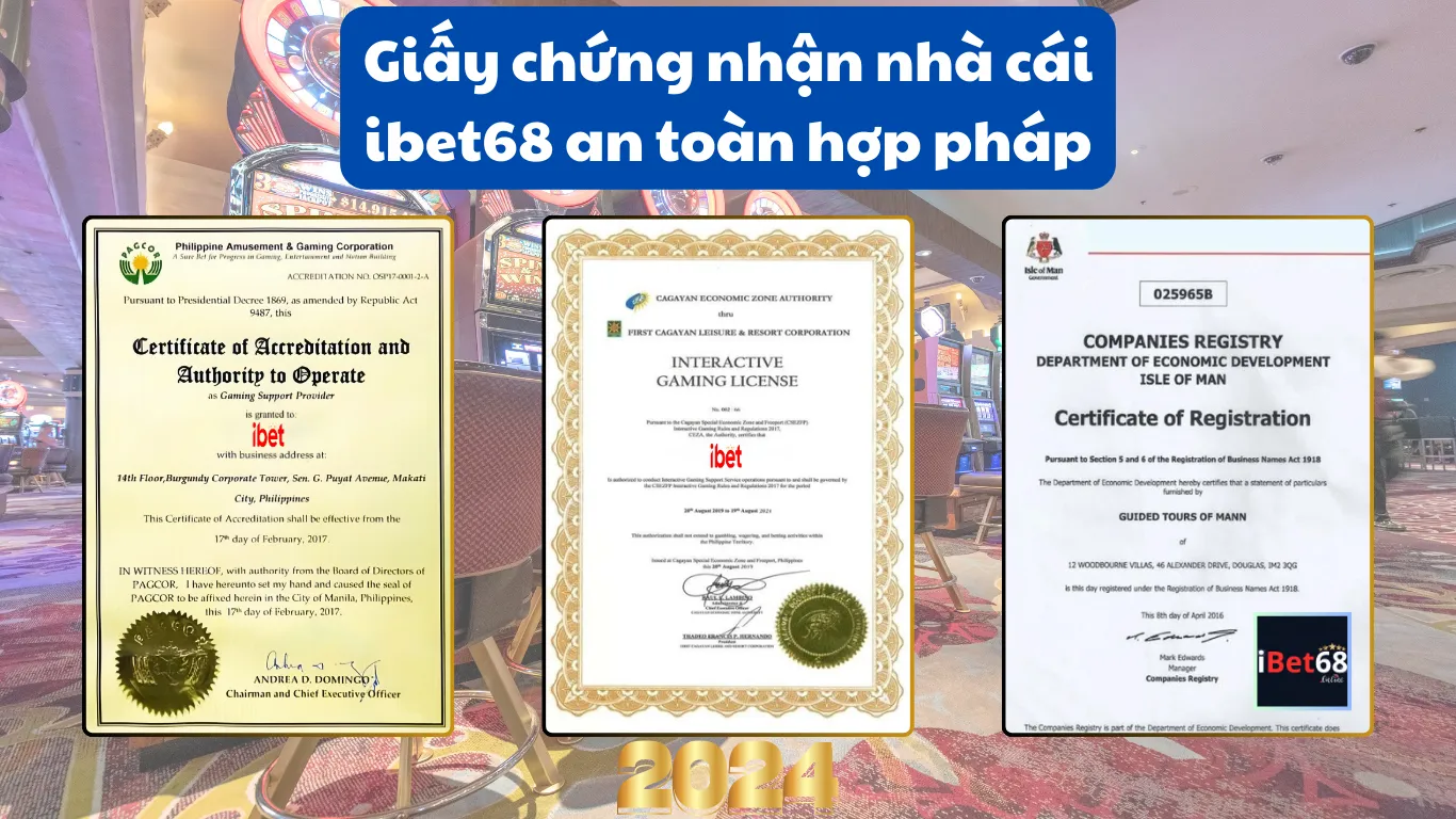 Giấy phép hoạt động nhà cái Ibet68 uy tín.